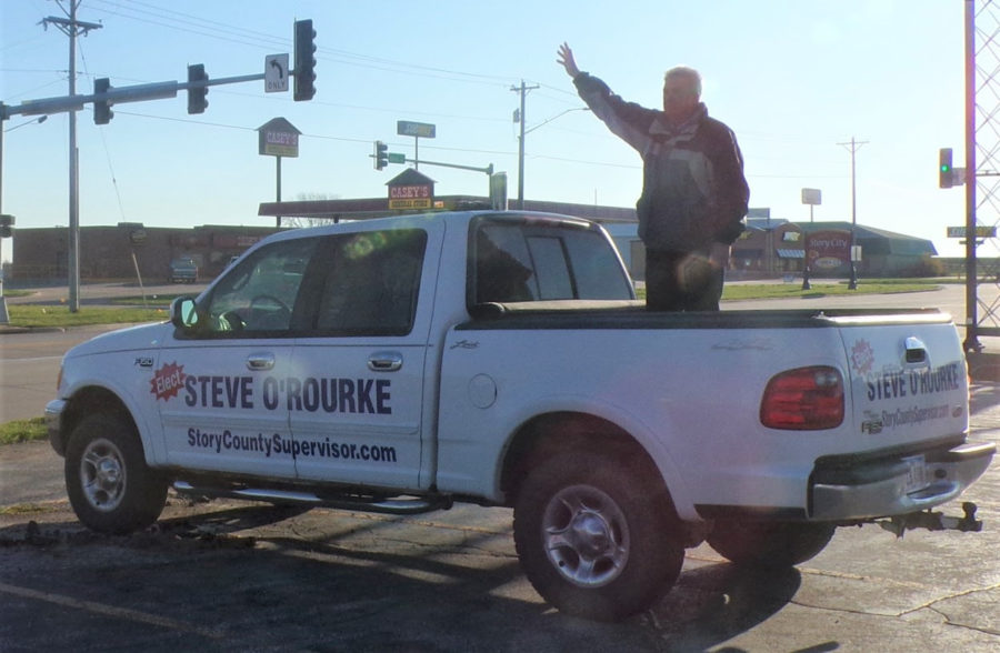 Steven ORourke campaigning for the vacant seat on the Story County Board of Supervisors.