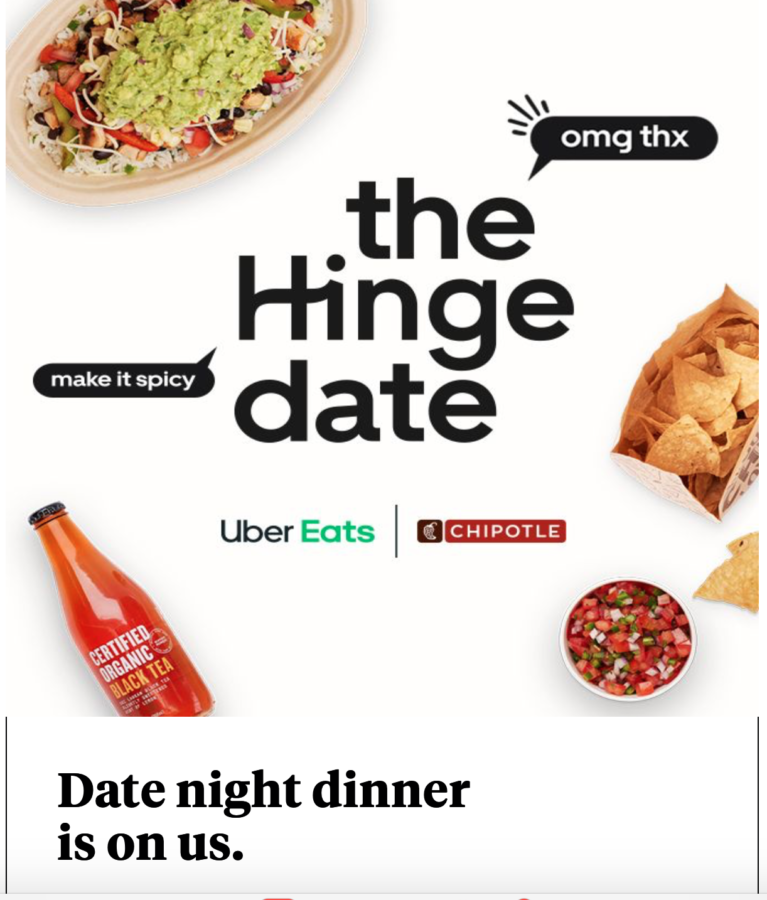 Hinge is partnering with Uber Eats and Chipotle to bring users a unique opportunity for cuffing season.