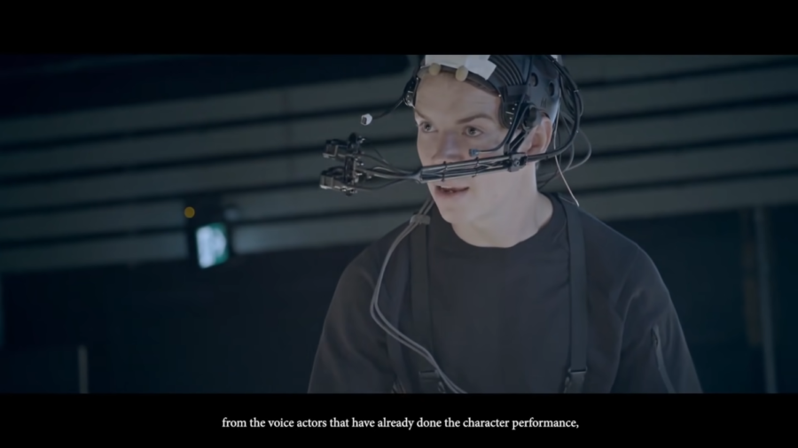 Will Poulter using the specialized equipment needed for motion capture technology.