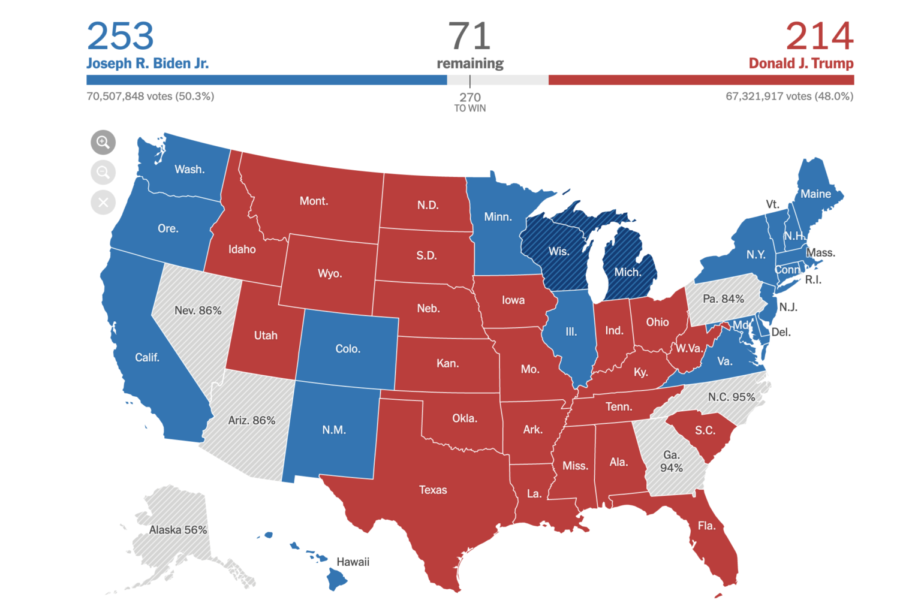 The New York Times electoral map as it stands on Wednesday afternoon.