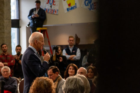 Joe Biden speaks at a community event at the Gateway Conference Center in Ames on Jan. 21.