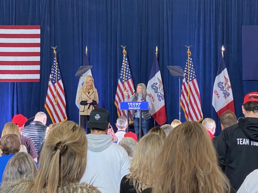 Sen. Joni Ernst joins Ivanka Trump at the Iowa State Fairgrounds the night before the 2020 election.