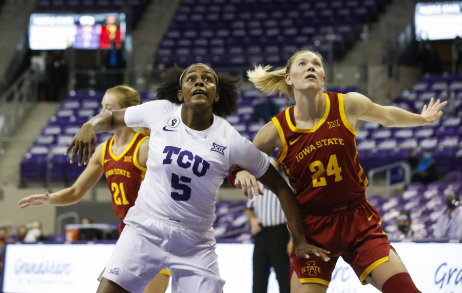 Iowa State guard Ashley Joens fights for position against TCU on Dec. 2 in Fort Worth, Texas. 