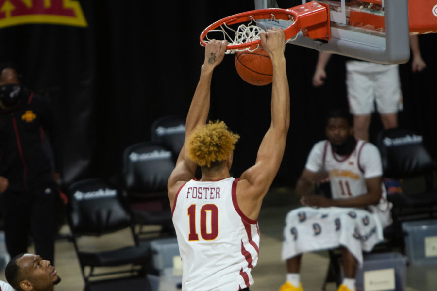Iowa State freshman Xavier Foster dunks the ball Nov. 29. Foster finished with four points in his collegiate debut.