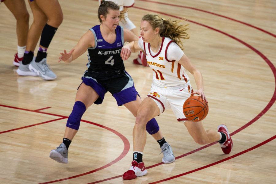 Iowa State freshman guard Emily Ryan moves with the ball a 91-69 win over Kansas State December 18.