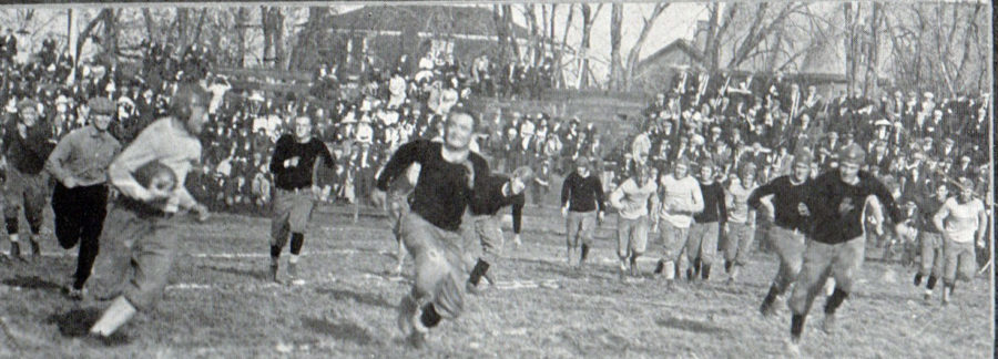 Iowa State football runs a sweep play during its 1912 season.