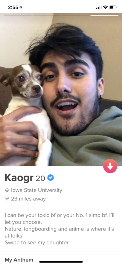 Kevin Ortiz Gonzalez includes a photo with his dog as one of his Tinder profile pictures. 