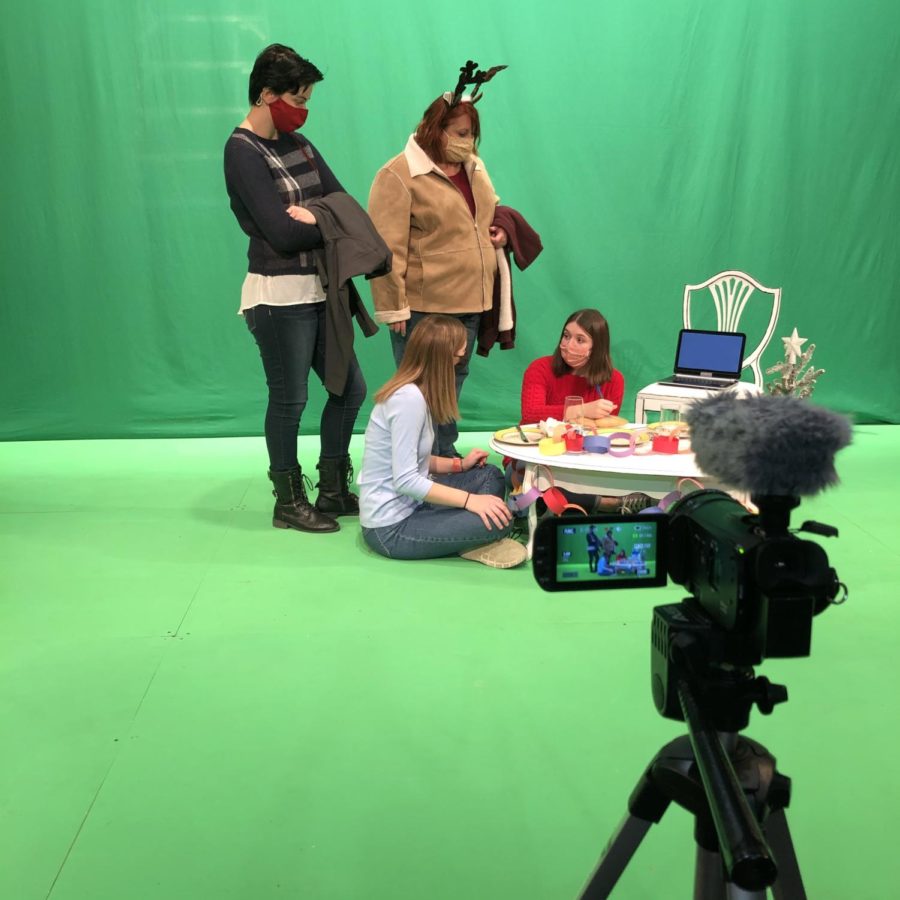 “Our Community Carol” was filmed using a green screen as a backdrop, with special effects added in post-production.