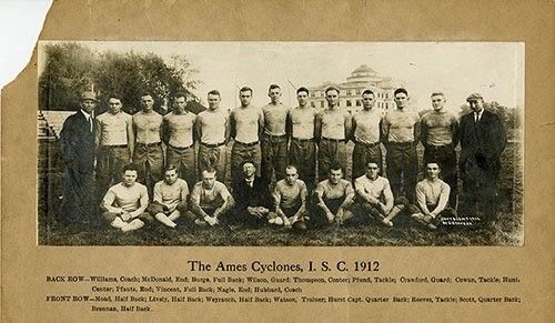 A team photo of the 1912 Ames Cyclones, the last Iowa State team to win a conference championship.