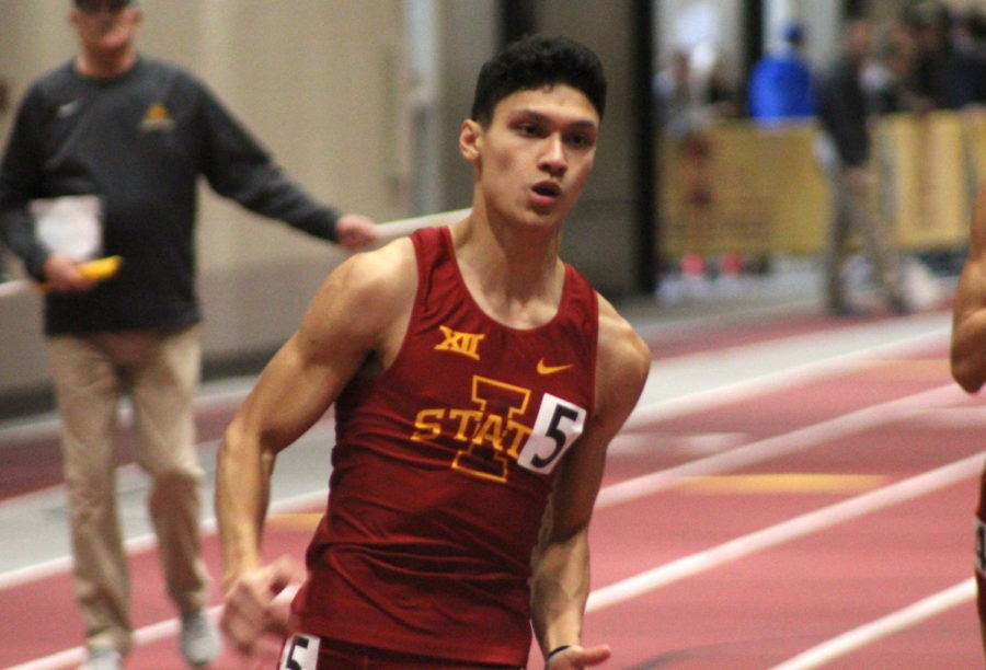 Freshman Joven Nelson takes part in the 200 meter dash at the Cyclone Open on Jan. 25.