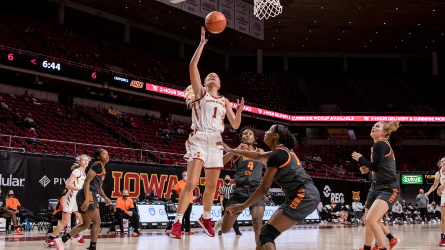 Iowa State guard Madison Wise goes up for a layup against Oklahoma State on Jan. 13.