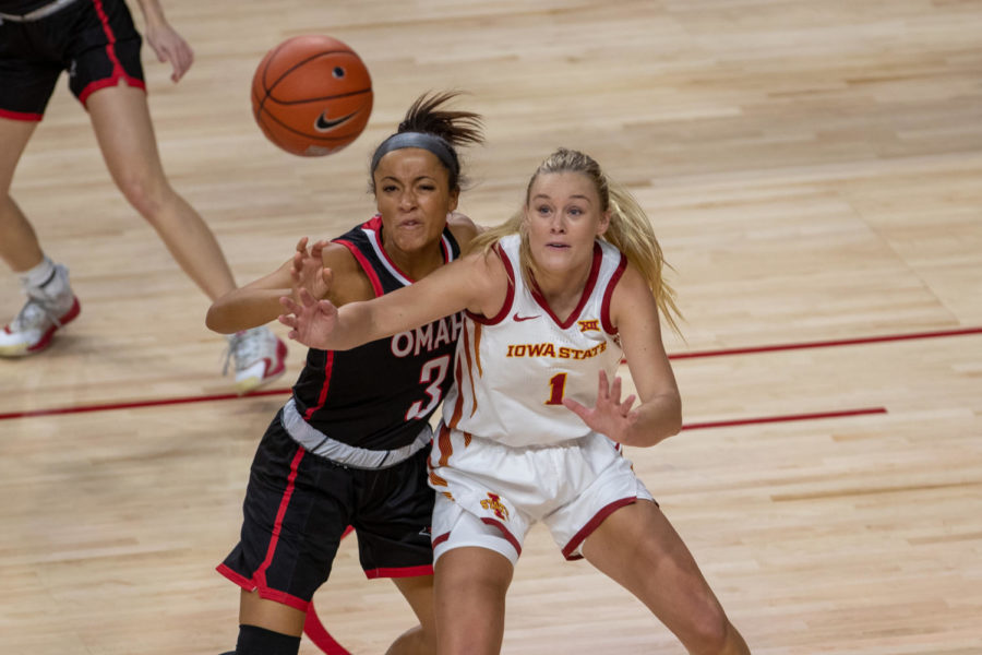 Iowa State senior guard Madison Wise gets passed the ball against Omaha on Nov. 25 at Hilton Coliseum. 
