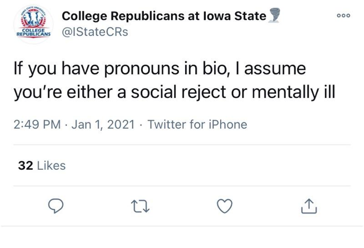 Abigail Meehan criticizes the Iowa State College Republicans in their violation of ISUs code of conduct, urging administration to take disciplinary measures.