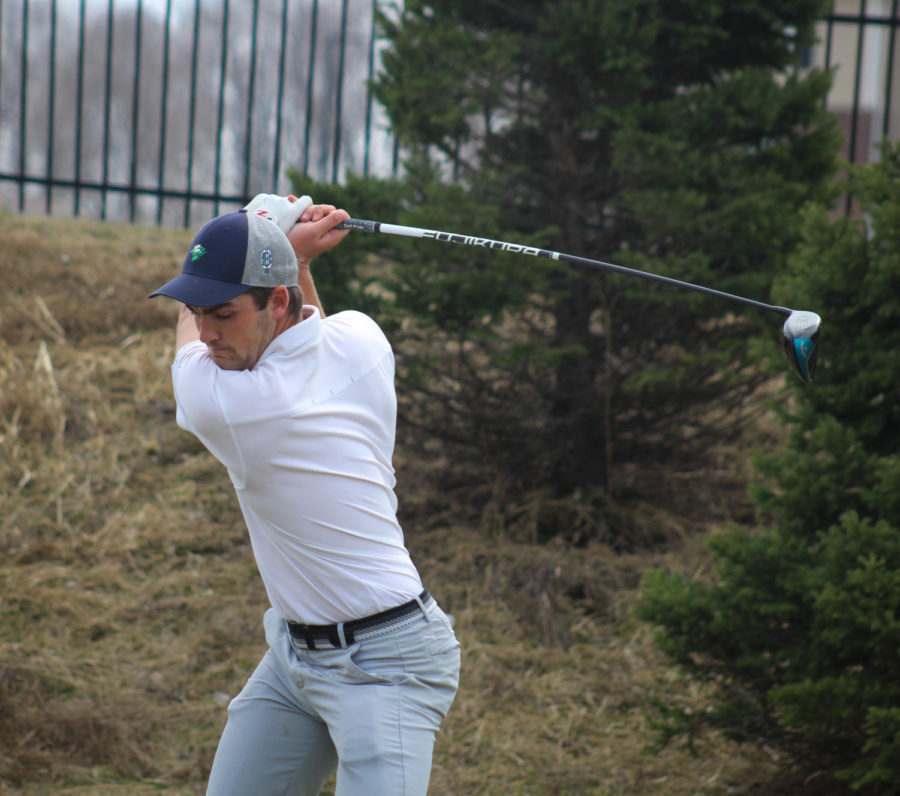 Lachlan Barker tees off on the first hole April 5, 2019, at Coldwater Golf Links.