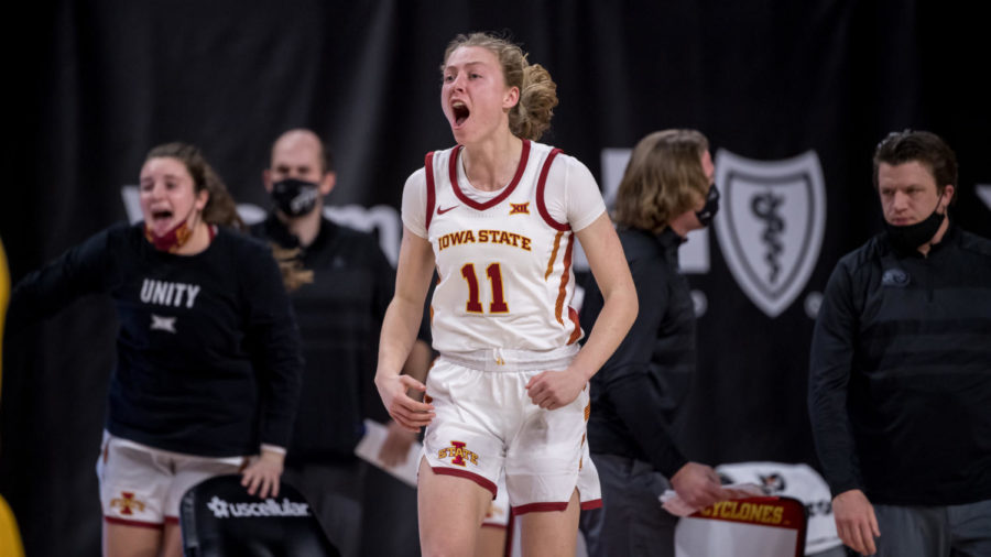 Iowa State guard Emily Ryan cheers on her teammates in Iowa States game against then-No. 9 Baylor on Jan. 31.