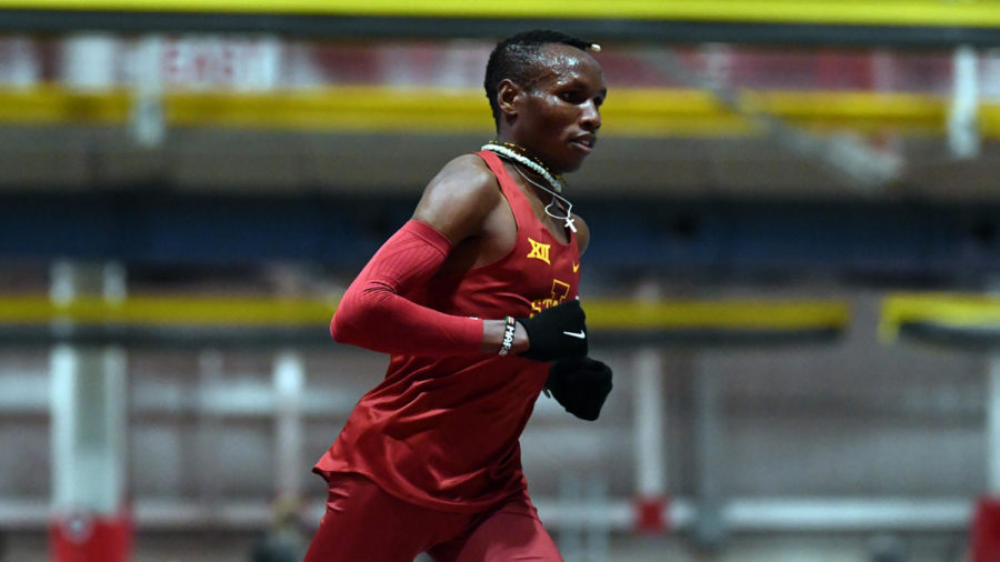 Wesley Kiptoo runs in the Iowa State Classic on Feb. 12 in Lied Recreation Athletic Center. 
