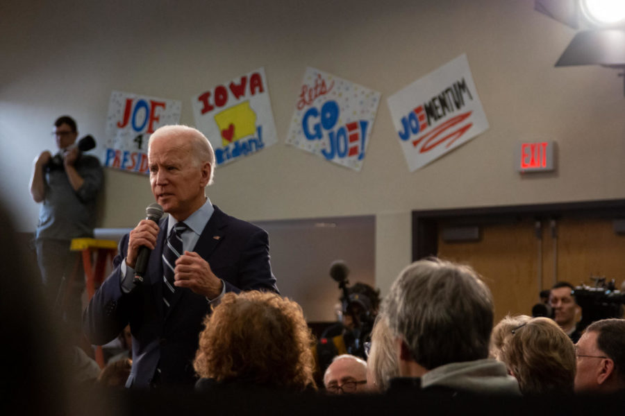 Joe Biden speaks at a community event at the Gateway Conference Center on Jan. 21, 2020, in Ames.