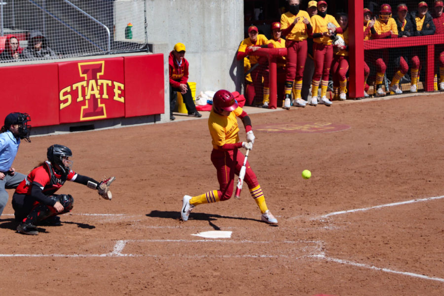 Junior Sami Williams hits a solo home run to center field during the third inning of Iowa States loss to Texas Tech. Iowa State lost to Texas Tech 8-4 on March 31, dropping their record to 18-15 overall and 1-5 in Big 12 play. 