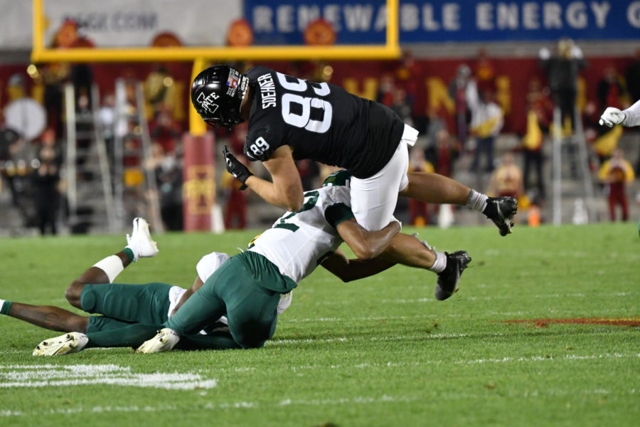 Iowa State tight end Dylan Soehner gets tackled against Baylor on Nov 7. Iowa State defeated Baylor 38-31.