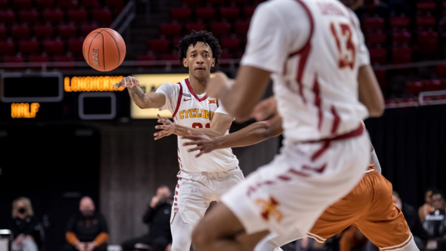 Iowa State freshman Jaden Walker makes a pass to a teammate against then-No. 15 Texas on March 2. 
