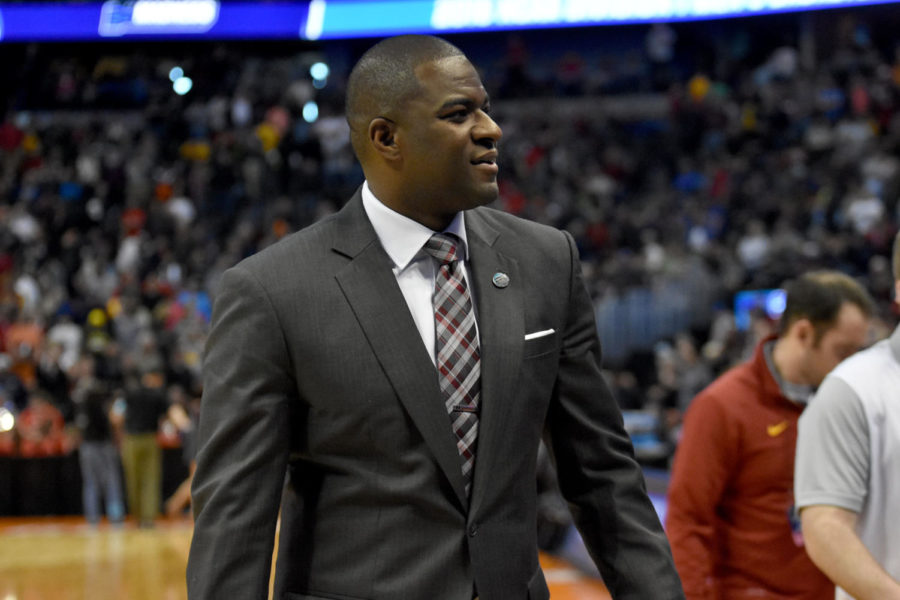 Iowa State Assistant Coach Daniyal Robinson walks with the Cyclones on March 19, 2016, after the win against Little Rock in the NCAA Tournament. Robinson played at Little Rock from 1996-98 after transferring from Indian Hill Community College.
