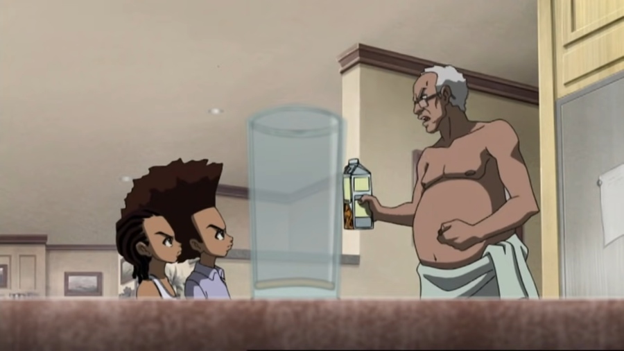 Riley, Huey and Granddad Freeman in the pilot episode of The Boondocks.