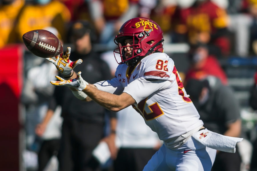 Iowa State wide receiver Landen Akers gets ready to make a catch against Kansas on Oct. 31. Akers set a career high with six catches for 76 yards against Kansas.