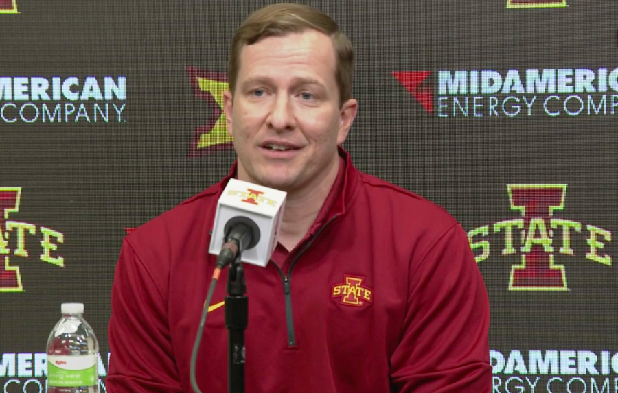 T.J. Otzelberger speaks with the media in his introductory press conference as he became the 21st head mens basketball coach at Iowa State on March 19. (Screenshot from Zoom)