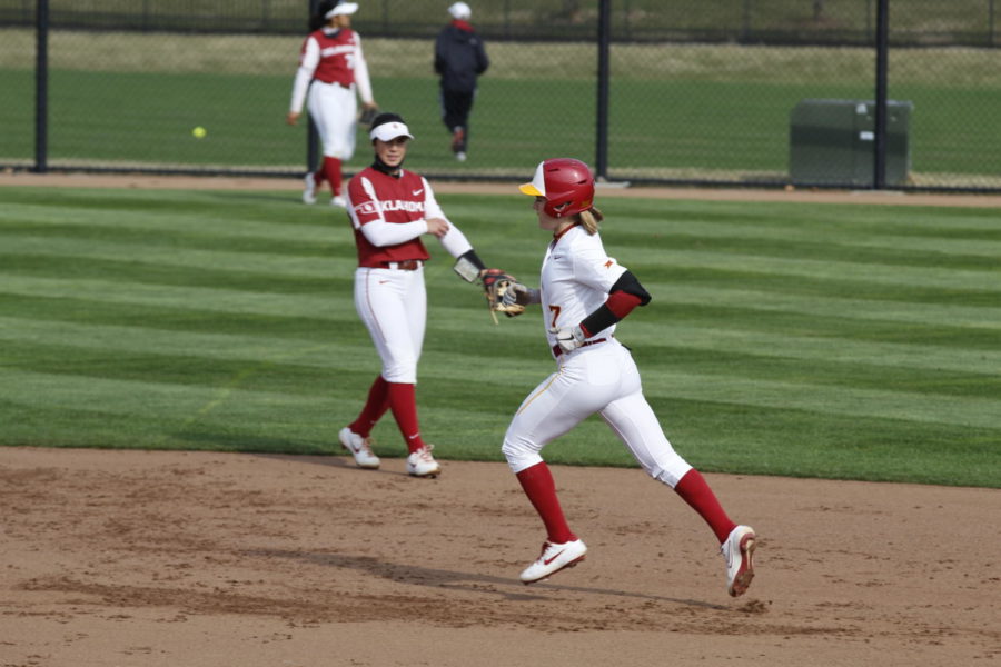Sami Williams rounds the bases after a hitting a home run against No.1 Oklahoma in Iowa States 9-7 loss to the Sooners at the Cyclone Sports Complex. 