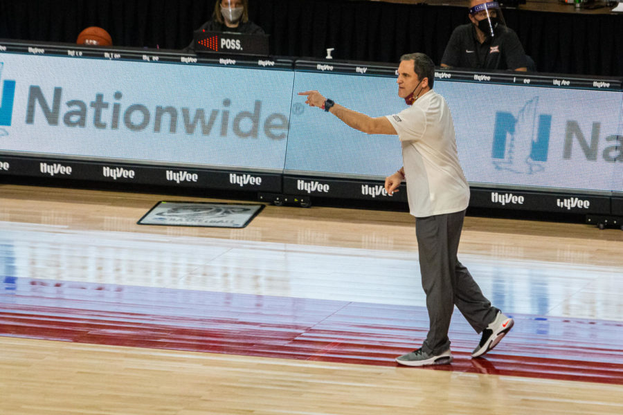 Iowa State Head Coach Steve Prohm argues a call in the Cyclones loss to the Kansas Jayhawks on Feb. 13. The Cyclones ended up turning the ball over 23 times in the 64-50 loss.
