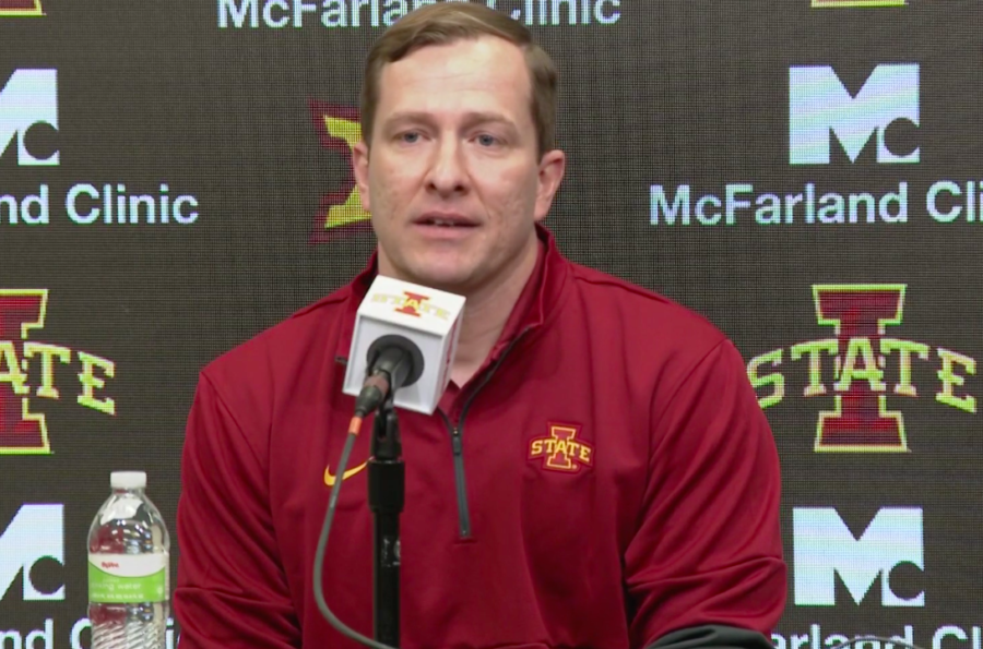 T.J. Otzelberger speaks with the media over Zoom as he is introduced as the 21st mens basketball coach at Iowa State. 