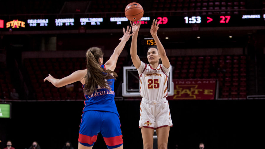Kristin Scott shoots the ball against the University of Kansas on March 3.