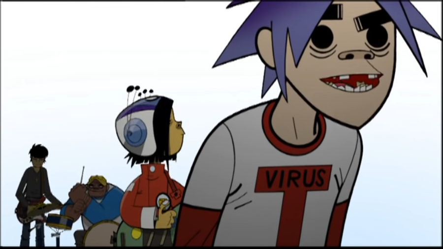 The band members of Gorillaz as they appear in the music video for Clint Eastwood.
