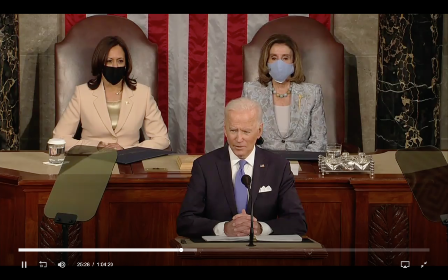 For the first time in American history, two women, Vice President Kamala Harris and Speaker of the House Nancy Pelosi, sat behind President Joe Biden in his address to Congress on April 28.