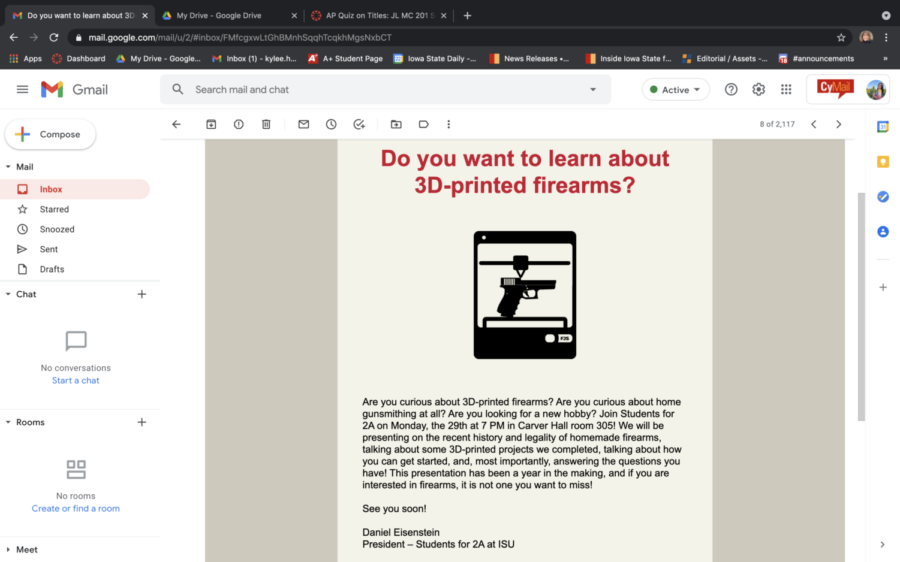 An email sent out to the student body March 23 by the Students for 2A student organization.