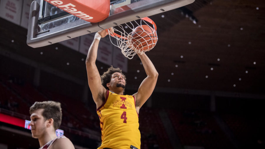 Iowa State then-junior George Conditt dunks the ball against then-No. 9 Oklahoma in a 66-56 loss Feb. 20.