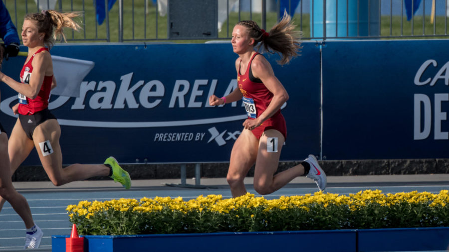 Cailie Logue competes in the 1,500-meter run at the Drake Relays on April 23. 