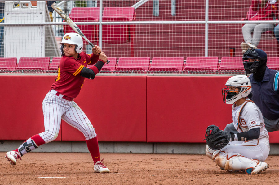 Ochoa at the plate for the Cyclones during the game on April 10, 2021.