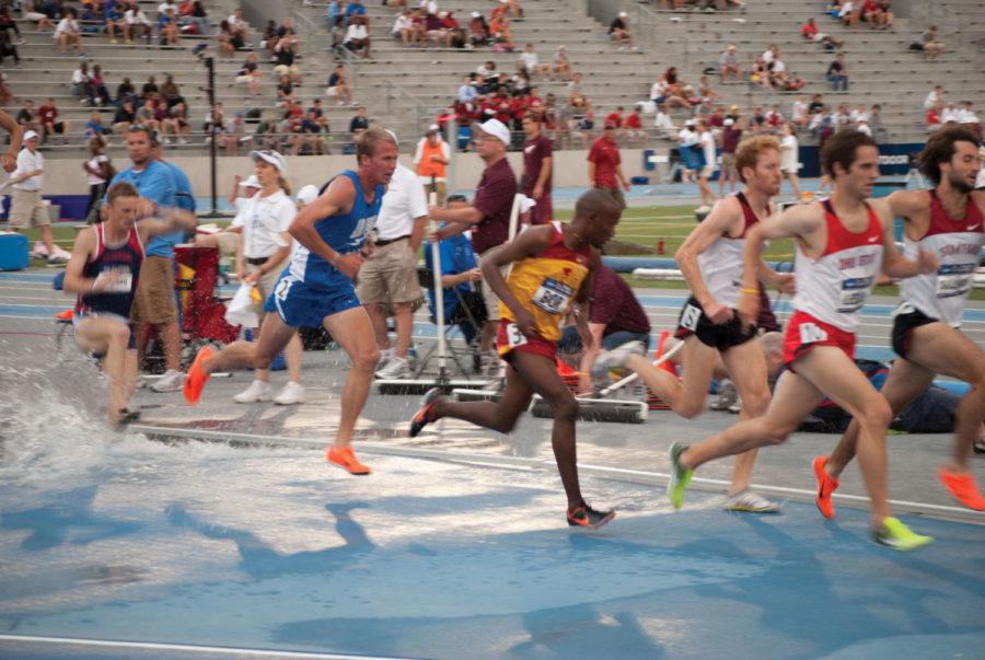 Hillary Bor positions himself during the 3,000-meter steeplechase June 8, 2011. Bor competed in the 2011 NCAA Outdoor Track and Field Championships. 