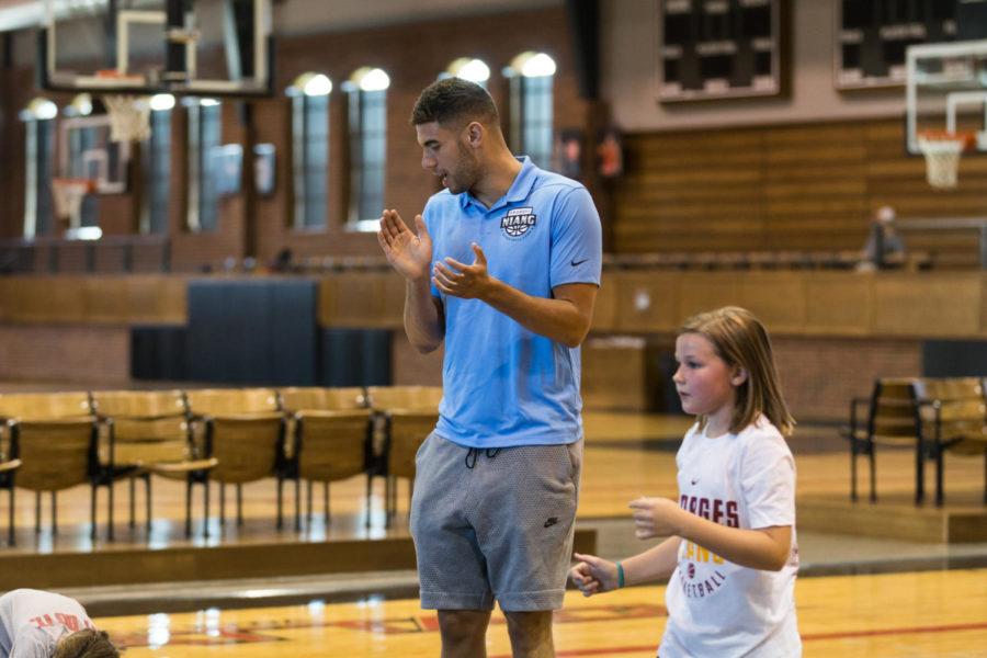 Georges Niang interacts with kids during his basketball camp in 2018 at the All Iowa Attack Baseball Facilities.