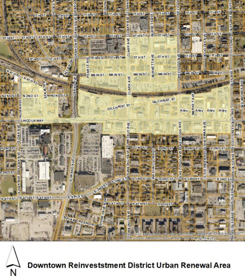 The Downtown Urban Renewal Area is approximately 75 acres of land that stretches across downtown Ames and parts of Lincoln Way. (Ames City Council)