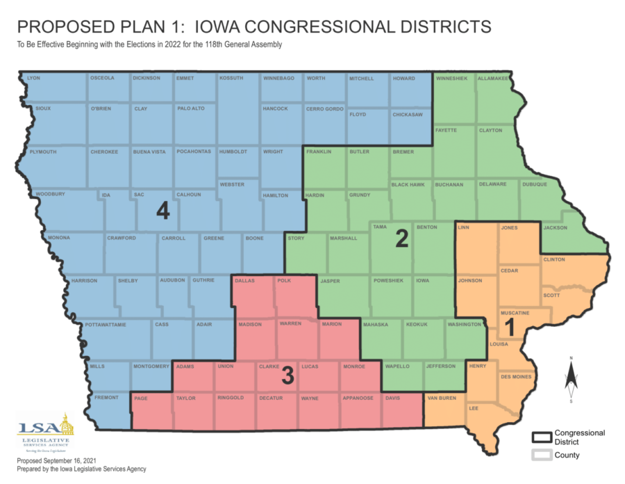 The proposed Iowa Congressional map after the 2020 Census. 