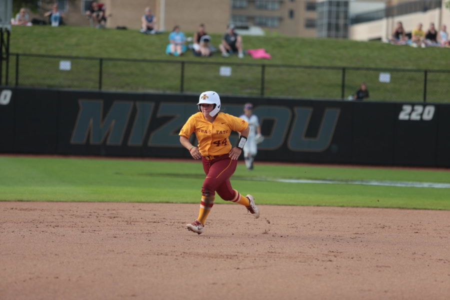 Then-junior Mikayla Ramos rounds the bases in Iowa States NCAA Regional game against the Northern Iowa Panthers on May 22. (Photo courtesy of Iowa State Athletic Communications)
