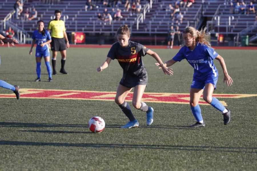 Iowa State defender Brooke Miller in action against the Creighton Bluejays on Sep. 16, 2021.