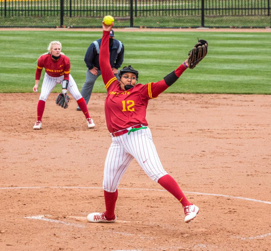 Sophomore pitcher Karlie Charles pitched the ball against the Longhorns on April 10, 2021.
