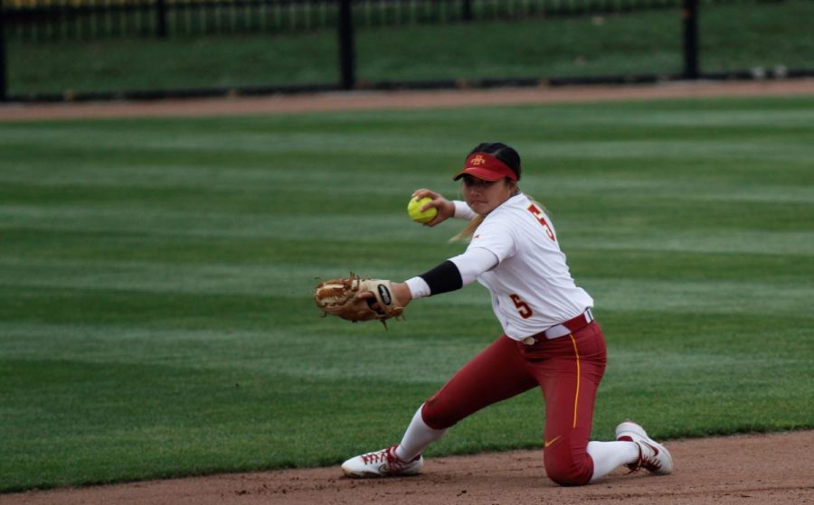 Iowa State sophomore Alesia Ranches makes a play in the infield against Texas on Friday at the Cyclone Sports Complex. 