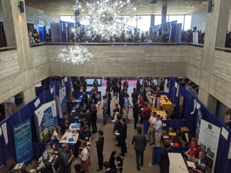 Students exploring the different booths set up in the Scheman Building during the Engineering Career fair, sept. 2021.