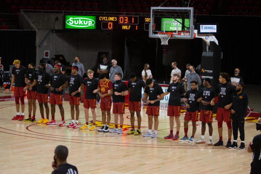 The Iowa State mens basketball team ahead of its matchup with South Dakota State on Dec. 2, 2020.