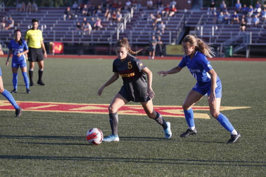 Iowa State senior Brooke Miller moves the ball against Creighton on Thursday in a 1-0 win.