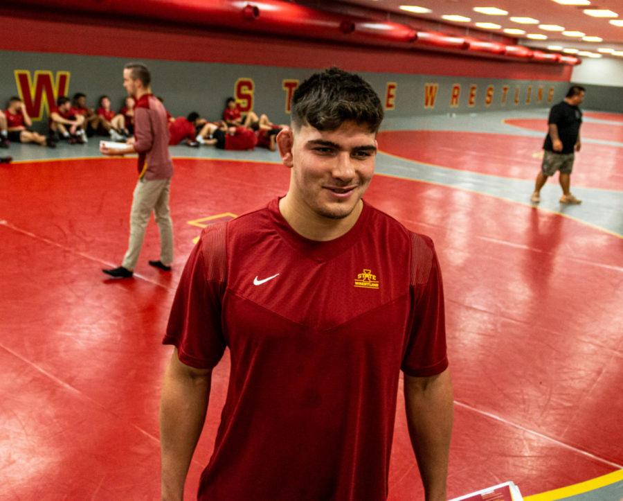 Iowa+State+newcomer+Sam+Schuyler+answers+questions+at+media+day+Oct.+26.